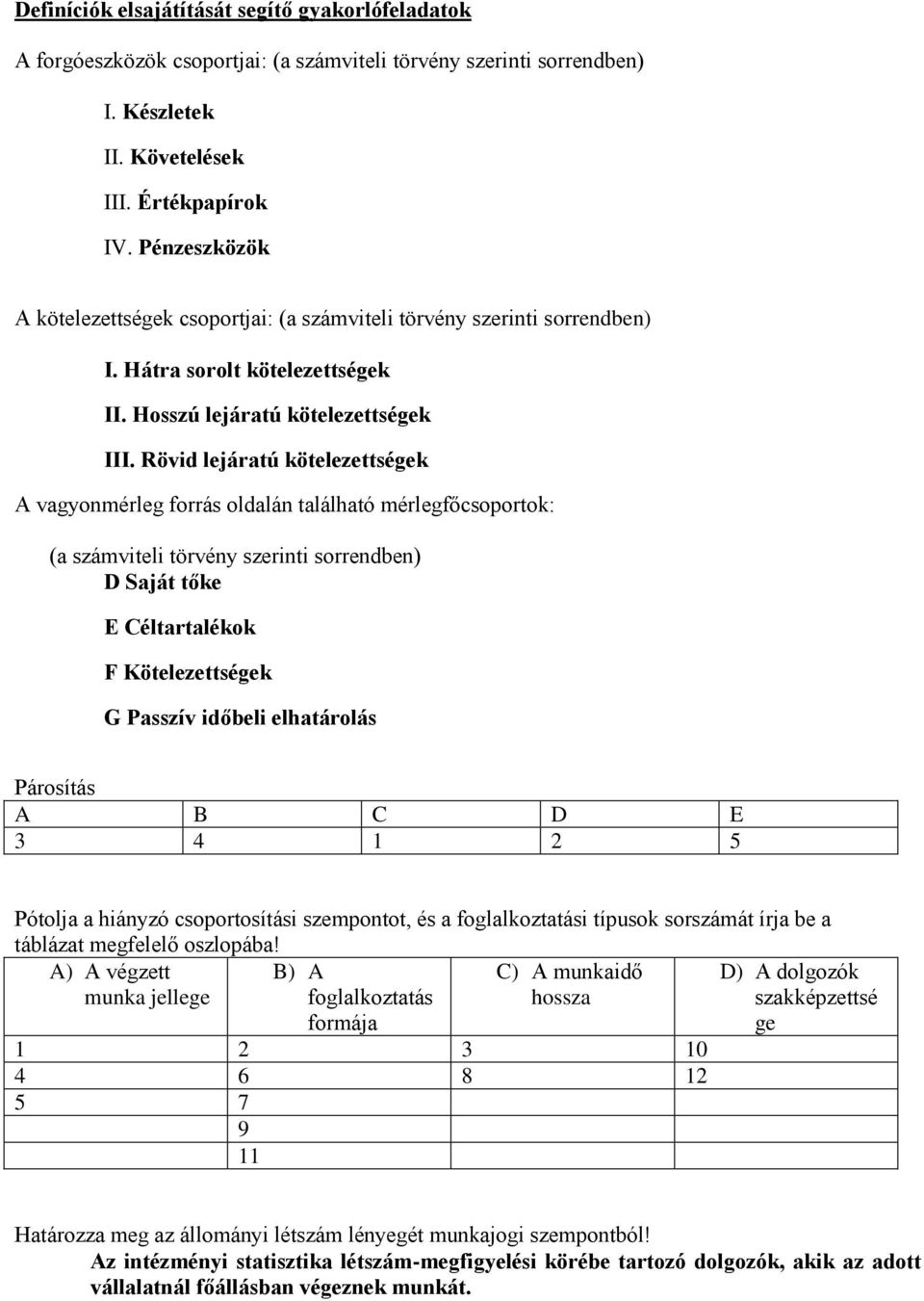 Rövid lejáratú kötelezettségek A vagyonmérleg forrás oldalán található mérlegfőcsoportok: (a számviteli törvény szerinti sorrendben) D Saját tőke E Céltartalékok F Kötelezettségek G Passzív időbeli