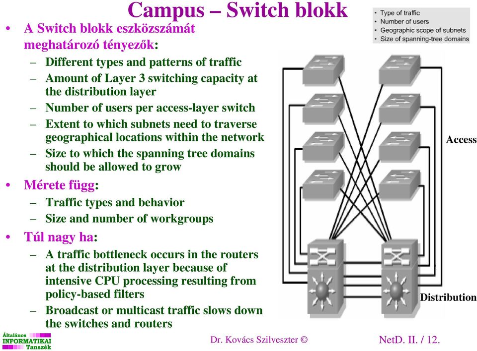 allowed to grow Mérete függ: Traffic types and behavior Size and number of workgroups Túl nagy ha: A traffic bottleneck occurs in the routers at the distribution layer because