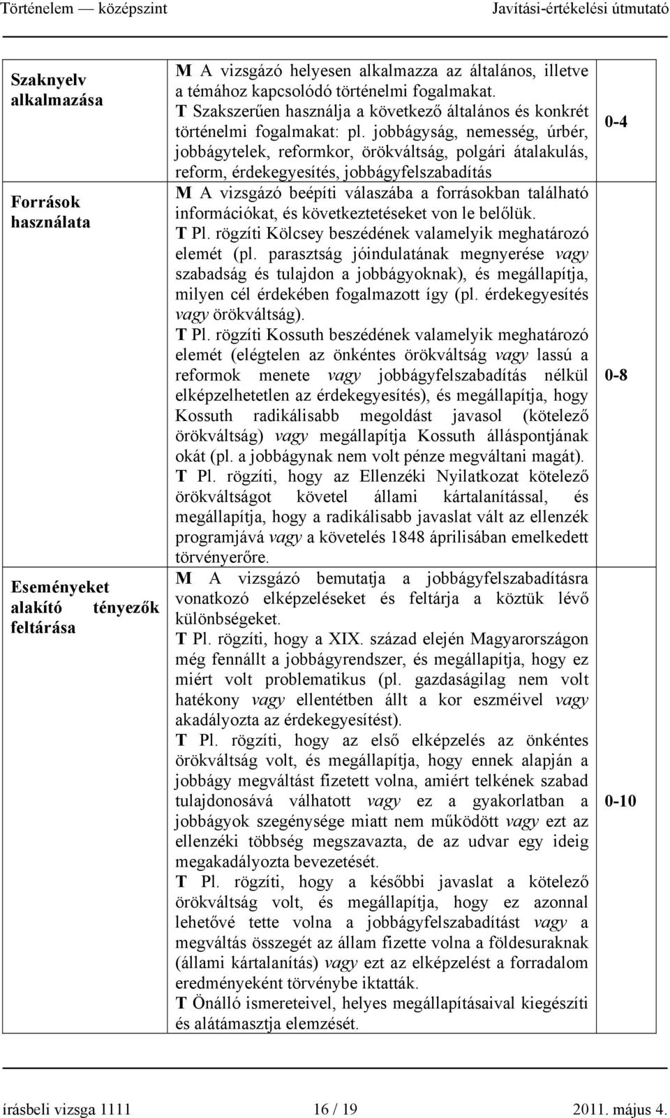 jobbágyság, nemesség, úrbér, jobbágytelek, reformkor, örökváltság, polgári átalakulás, reform, érdekegyesítés, jobbágyfelszabadítás M A vizsgázó beépíti válaszába a forrásokban található