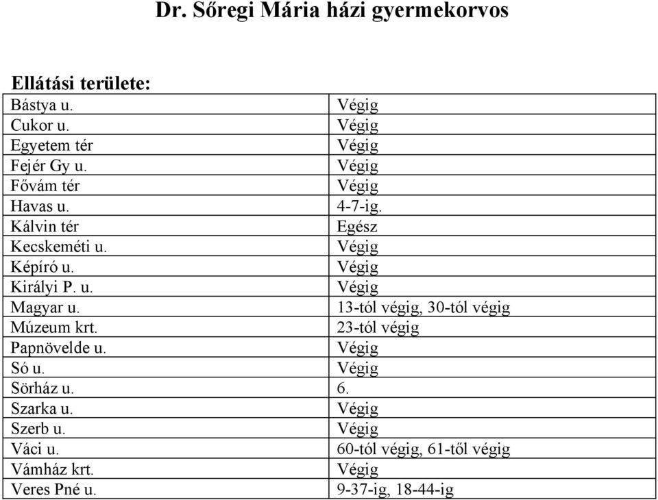 13-tól végig, 30-tól végig Múzeum krt. 23-tól végig Papnövelde u. Só u. Sörház u. 6.