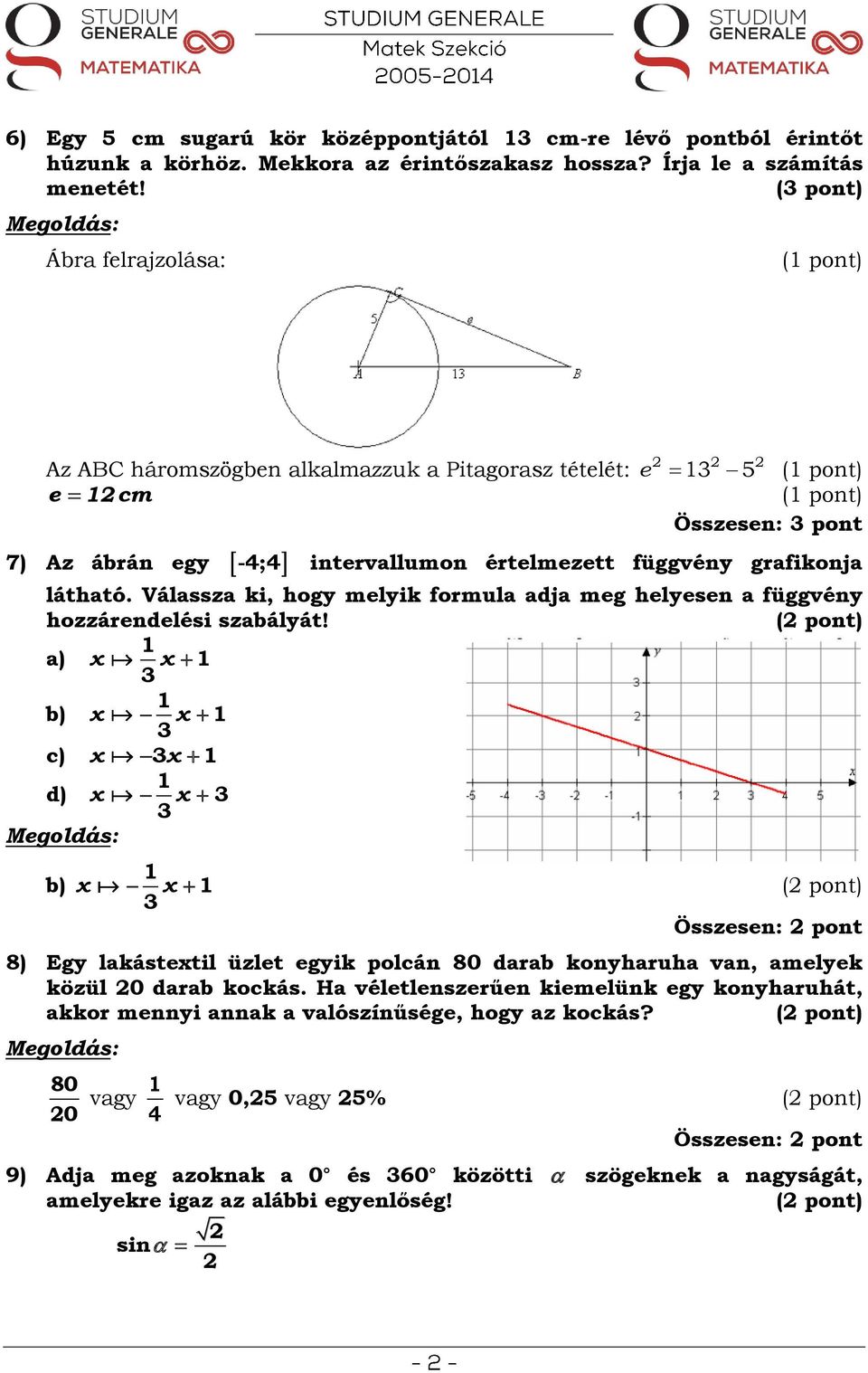 Válassza ki, hogy melyik formula adja meg helyesen a függvény hozzárendelési szabályát!