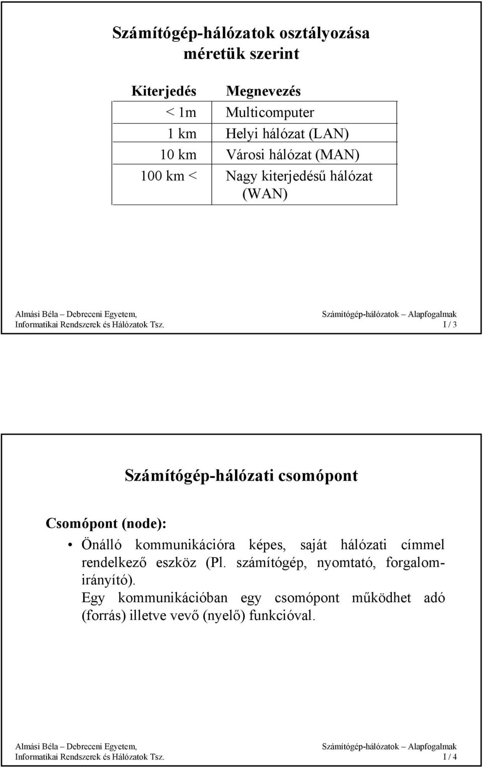 Csomópont (node): Önálló kommunikációra képes, saját hálózati címmel rendelkező eszköz (Pl.