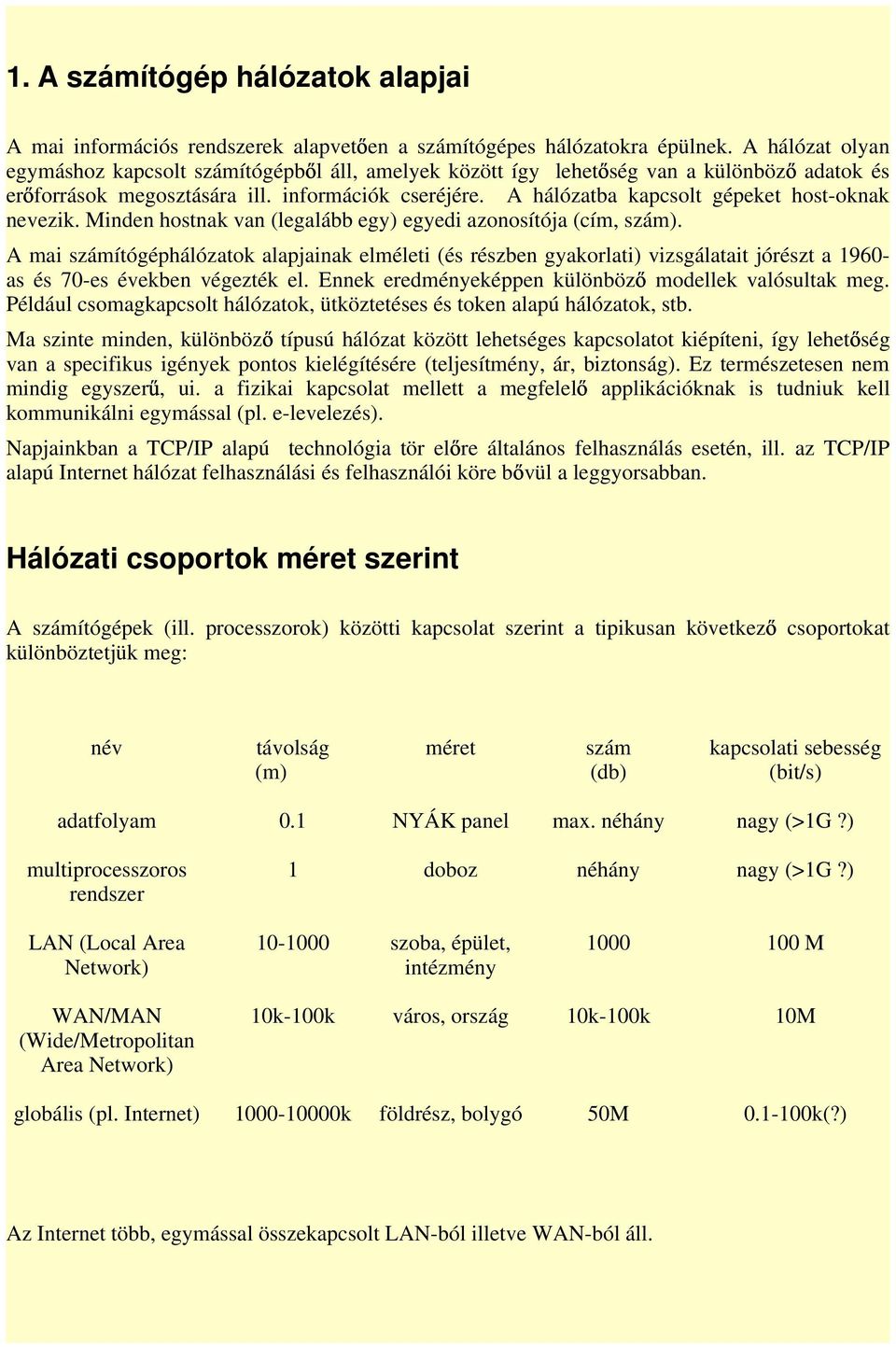 A hálózatba kapcsolt gépeket host-oknak nevezik. Minden hostnak van (legalább egy) egyedi azonosítója (cím, szám).