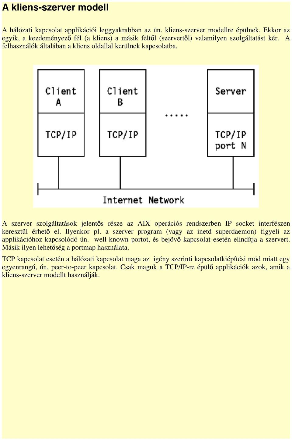 A szerver szolgáltatások jelent s része az AIX operációs rendszerben IP socket interfészen keresztül érhet el. Ilyenkor pl.