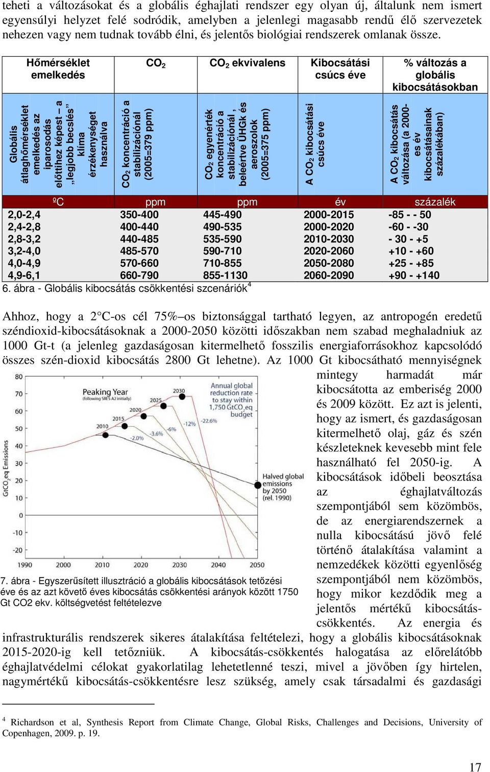 Hımérséklet emelkedés CO 2 CO 2 ekvivalens Kibocsátási csúcs éve % változás a globális kibocsátásokban Globális átlaghımérséklet emelkedés az iparosodás elıttihez képest a legjobb becslés klíma