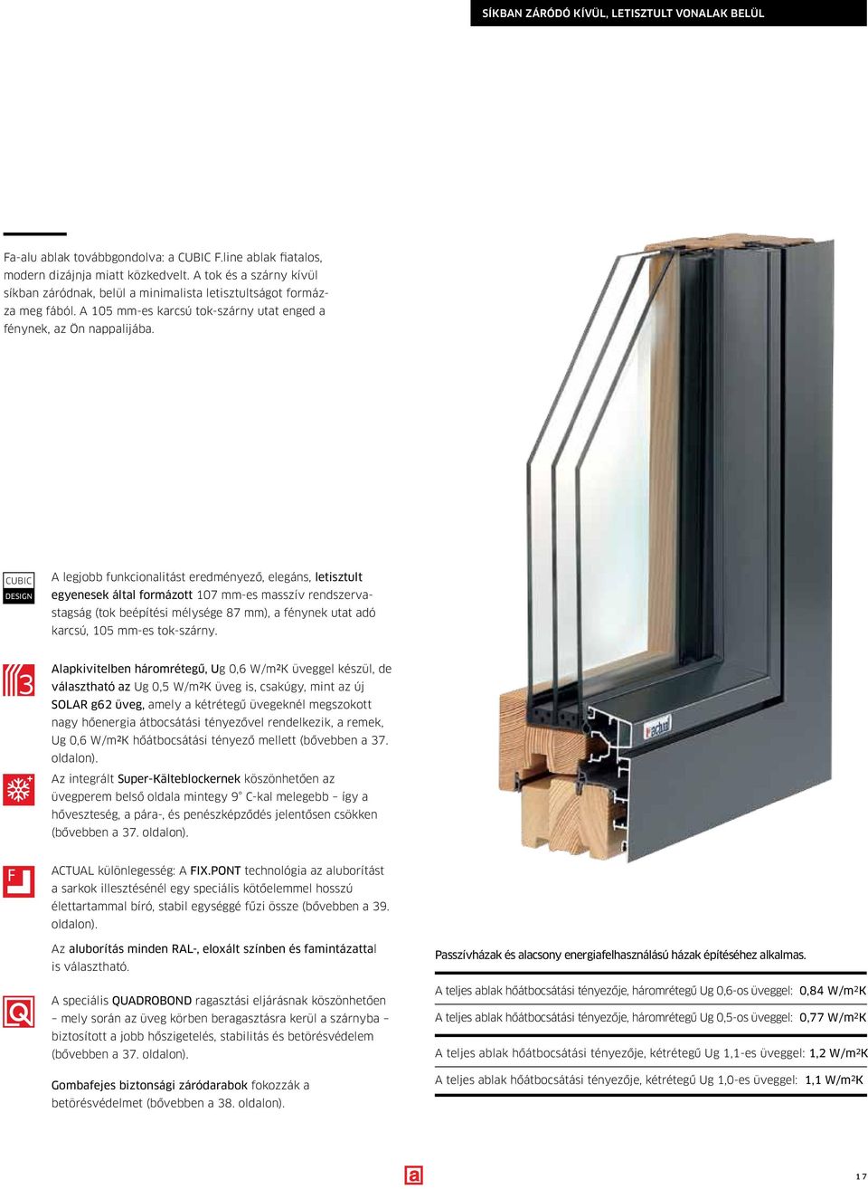 CUBIC DESIGN A legjobb funkcionalitást eredményező, elegáns, letisztult egyenesek által formázott 107 mm-es masszív rendszervastagság (tok beépítési mélysége 87 mm), a fénynek utat adó karcsú, 105