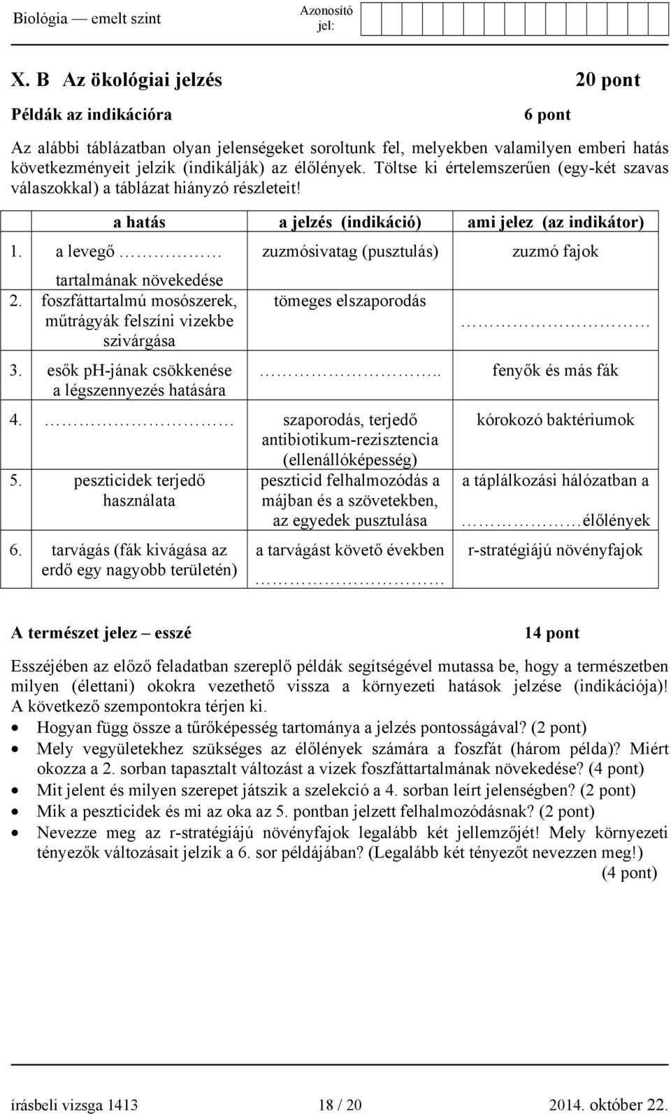 foszfáttartalmú mosószerek, műtrágyák felszíni vizekbe szivárgása 3. esők ph-jának csökkenése a légszennyezés hatására zuzmósivatag (pusztulás) tömeges elszaporodás.. 4.