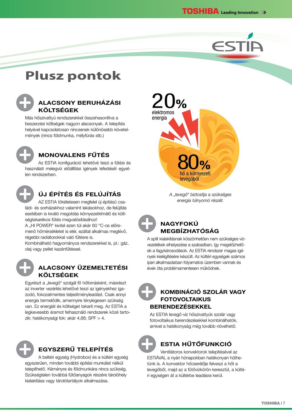 ) 20% elektromos energia MONOVALENS FŰTÉS Az ESTIA konfiguráció lehetővé teszi a fűtési és használati melegvíz előállítási igények lefedését egyetlen rendszerben.