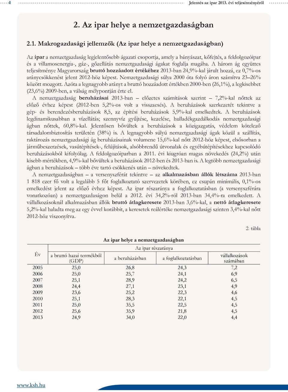 Makrogazdasági jellemzők (Az ipar helye a nemzetgazdaságban) Az ipar a nemzetgazdaság legjelentősebb ágazati csoportja, amely a bányászat, kőfejtés, a feldolgozóipar és a villamosenergia-, gáz-,