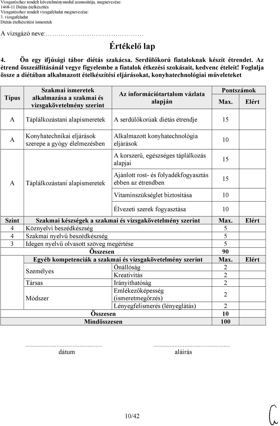 Foglalja össze a diétában alkalmazott ételkészítési eljárásokat, konyhatechnológiai műveleteket Típus Szakmai ismeretek alkalmazása a szakmai és vizsgakövetelmény szerint z információtartalom vázlata