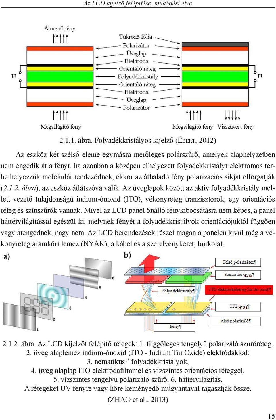 elektromos térbe helyezzük molekulái rendeződnek, ekkor az áthaladó fény polarizációs síkját elforgatják (2.1.2. ábra), az eszköz átlátszóvá válik.