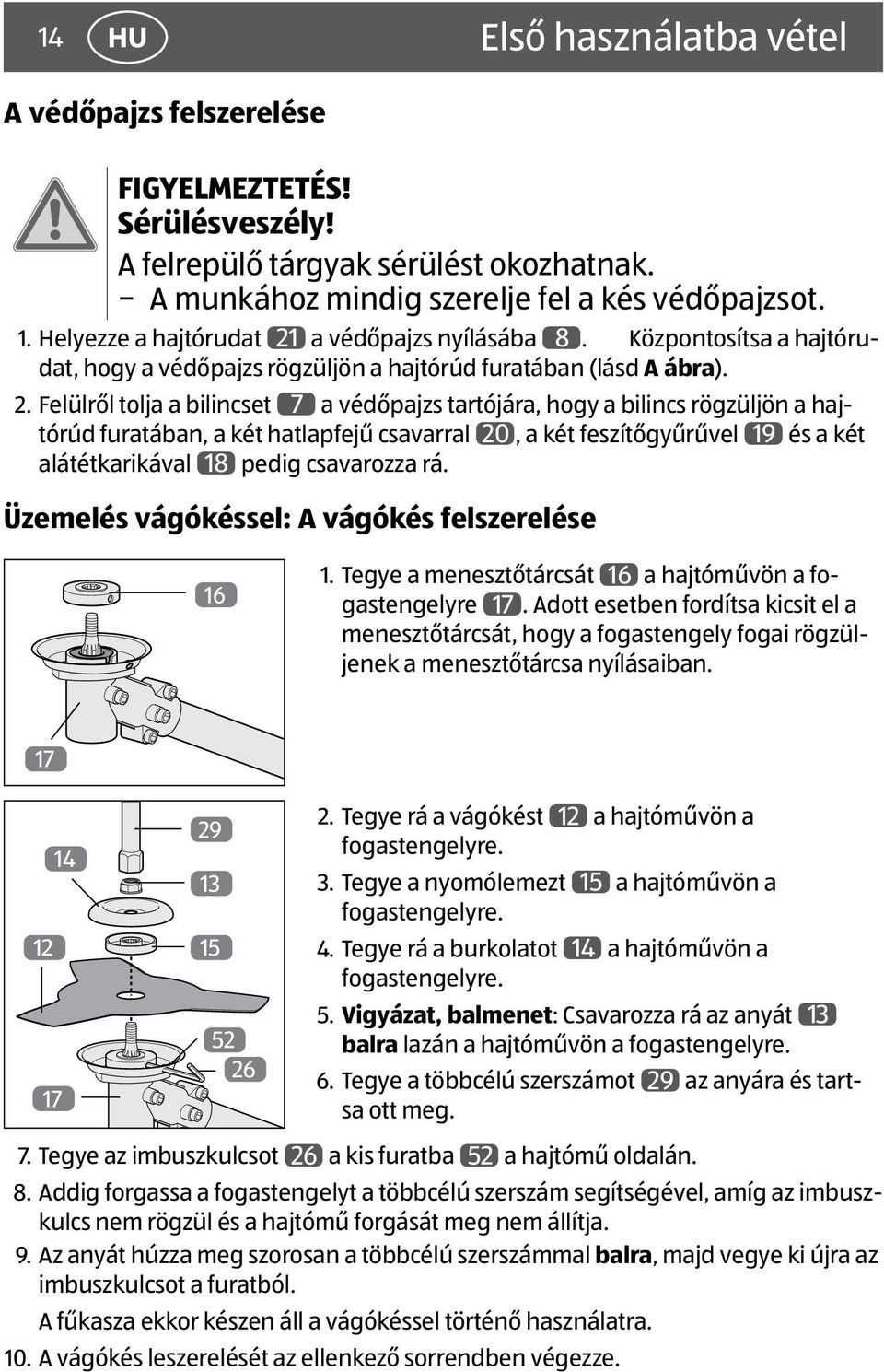 a védőpajzs nyílásába 8. Központosítsa a hajtórudat, hogy a védőpajzs rögzüljön a hajtórúd furatában (lásd A ábra). 2.