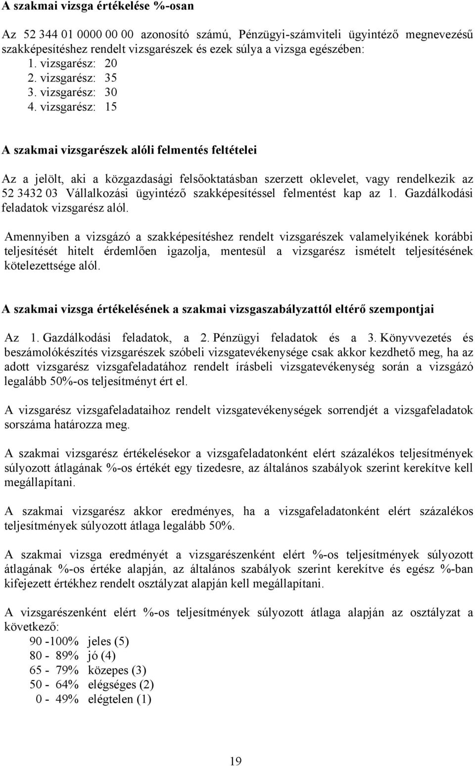 vizsgarész: 15 A szakmai vizsgarészek alóli felmentés feltételei Az a jelölt, aki a közgazdasági felsőoktatásban szerzett oklevelet, vagy rendelkezik az 52 3432 03 Vállalkozási ügyintéző