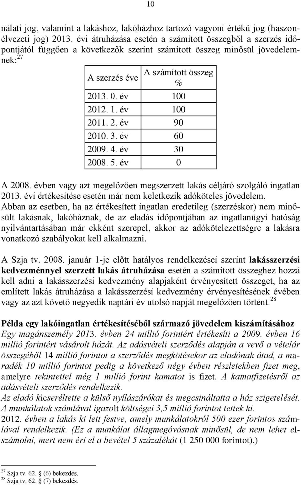 2. év 90 2010. 3. év 60 2009. 4. év 30 2008. 5. év 0 A 2008. évben vagy azt megelőzően megszerzett lakás céljáró szolgáló ingatlan 2013.