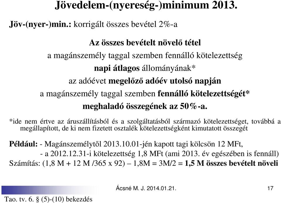 magánszemély taggal szemben fennálló kötelezettségét* meghaladó összegének az 50%-a.