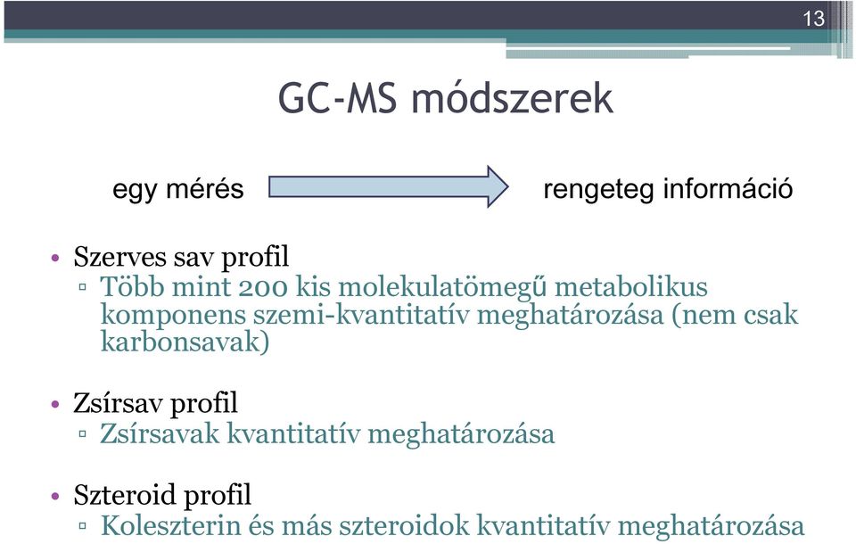 meghatározása (nem csak karbonsavak) Zsírsav profil Zsírsavak kvantitatív