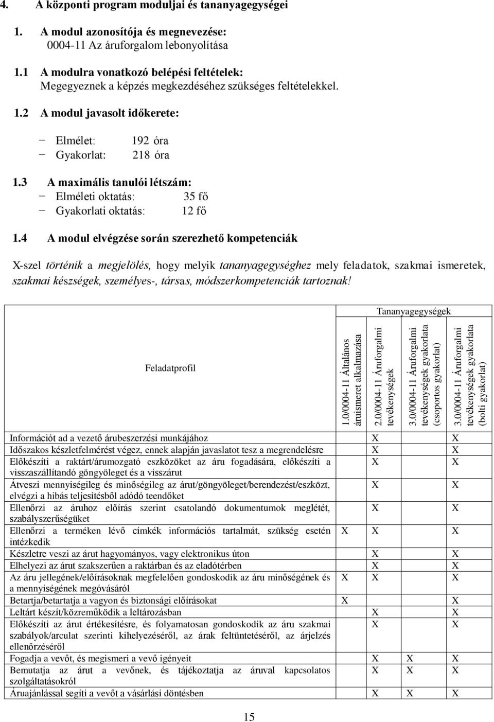 1 A modulra vonatkozó belépési feltételek: Megegyeznek a képzés megkezdéséhez szükséges feltételekkel. 1.2 A modul javasolt időkerete: Elmélet: Gyakorlat: 192 óra 218 óra 1.