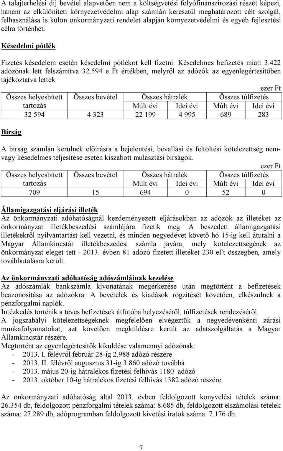 422 adózónak lett felszámítva 32.594 e Ft értékben, melyről az adózók az egyenlegértesítőben tájékoztatva lettek.