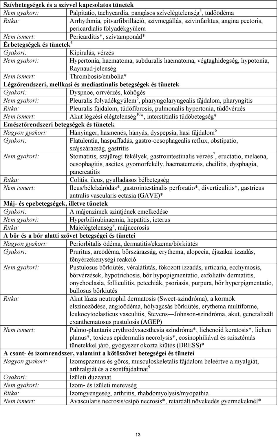 végtaghidegség, hypotonia, Raynaud-jelenség Nem ismert: Thrombosis/embolia* Légzőrendszeri, mellkasi és mediastinalis betegségek és tünetek Gyakori: Dyspnoe, orrvérzés, köhögés Nem gyakori: Pleuralis