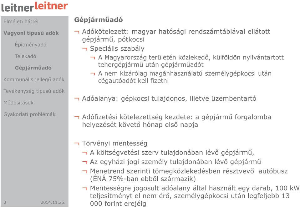 gépjármű forgalomba helyezését követő hónap első napja 8 Törvényi mentesség A költségvetési szerv tulajdonában lévő gépjármű, Az egyházi jogi személy tulajdonában lévő gépjármű Menetrend szerinti