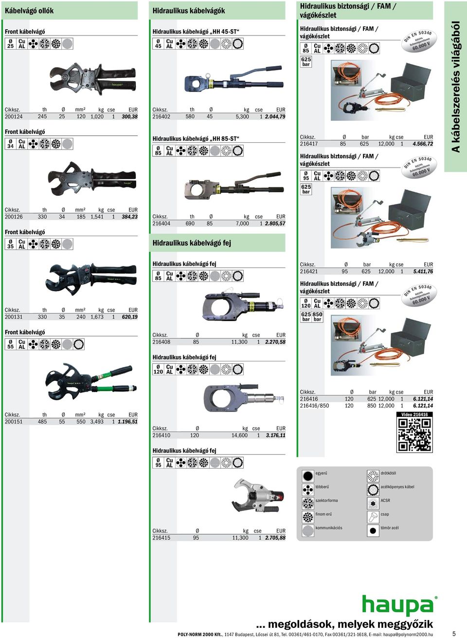 566,72 A kábelszerelés világából Hidraulikus biztonsági / FAM / vágókészlet Ø mm² 200126 330 34 185 1,541 1 384,23 Front kábelvágó Ø 216404 690 85 7,000 1 2.