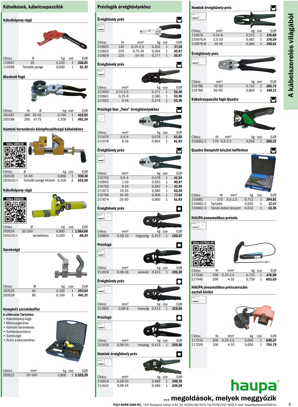 0,14-6 0,575 1 176,89 210979/A 2,5-10 0,481 1 178,54 210979/B 10-16 0,584 1 196,61 Érvéghüvely prés 210788 10-50 0,732 1 185,73 210789 50-95 0,800 1 198,11 Kábelcsupaszító fogó Quadro A kábelszerelés