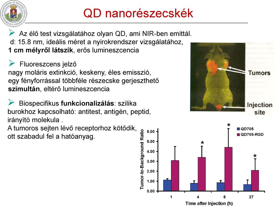 extinkció, keskeny, éles emisszió, egy fényforrással többféle részecske gerjeszthető szimultán, eltérő lumineszcencia