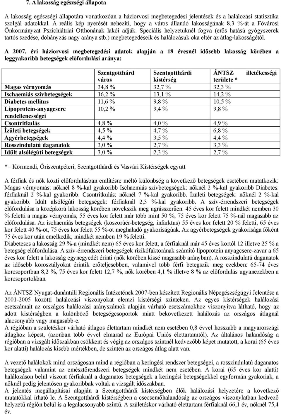 Speciális helyzetüknél fogva (erős hatású gyógyszerek tartós szedése, dohányzás nagy aránya stb.) megbetegedéseik és halálozásuk oka eltér az átlag-lakosságétól. A 2007.