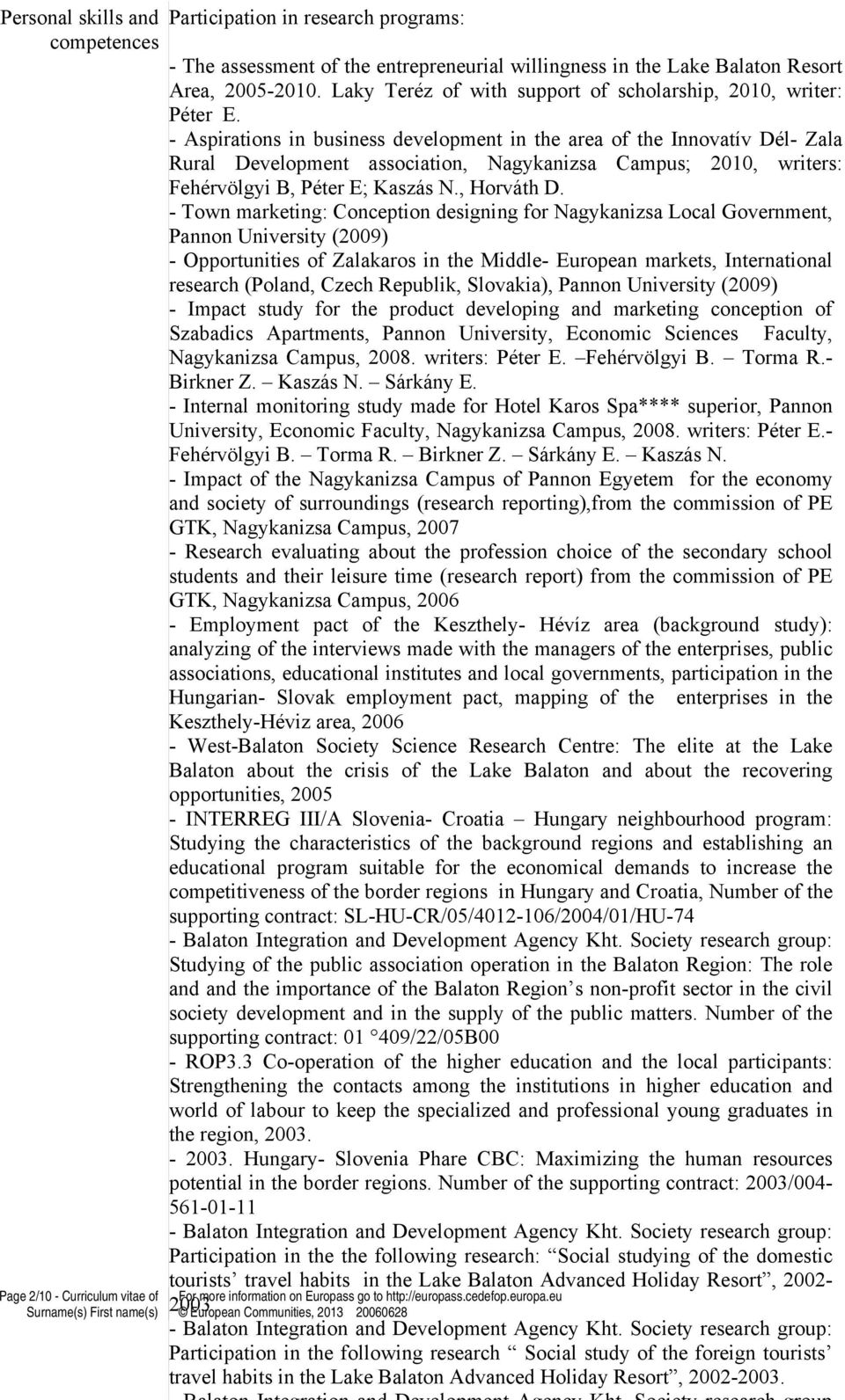 - Aspirations in business development in the area of the Innovatív Dél- Zala Rural Development association, Nagykanizsa Campus; 2010, writers: Fehérvölgyi B, Péter E; Kaszás N., Horváth D.