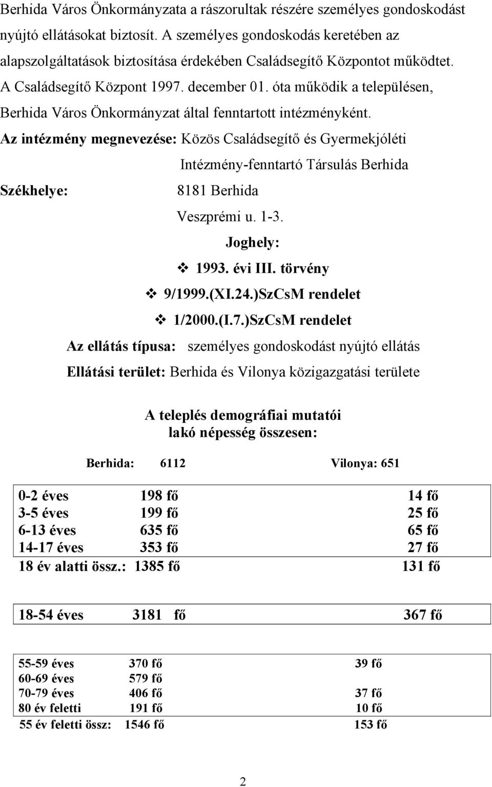 óta működik a településen, Berhida Város Önkormányzat által fenntartott intézményként.