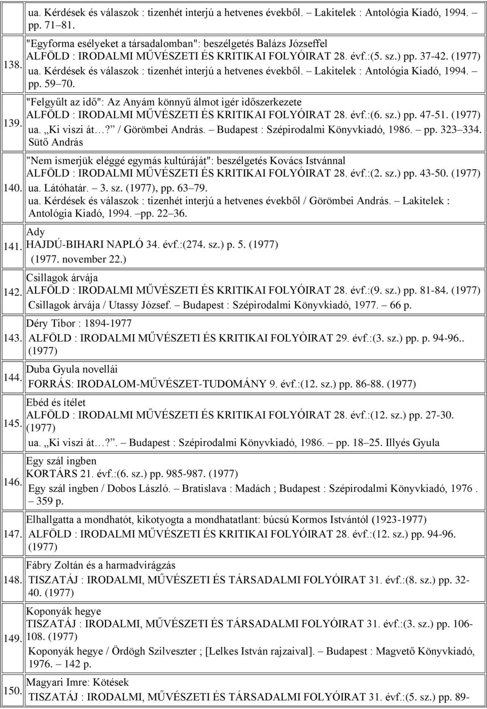 Kérdések és válaszok : tizenhét interjú a hetvenes évekből. Lakitelek : Antológia Kiadó, 1994. pp. 59 70.