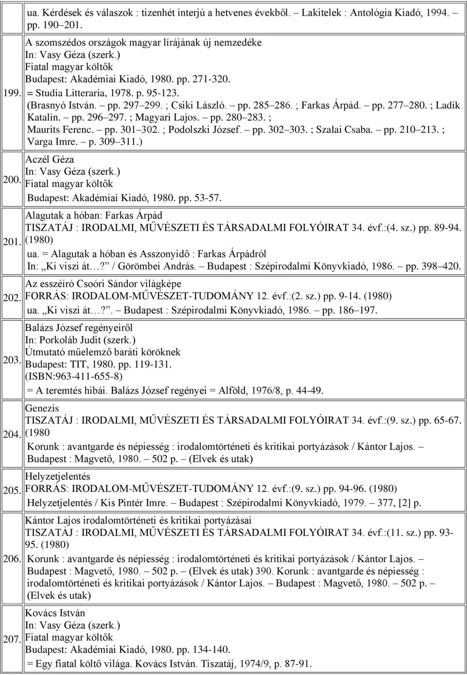 ; Csiki László. pp. 285 286. ; Farkas Árpád. pp. 277 280. ; Ladik Katalin. pp. 296 297. ; Magyari Lajos. pp. 280 283. ; Maurits Ferenc. pp. 301 302. ; Podolszki József. pp. 302 303. ; Szalai Csaba.