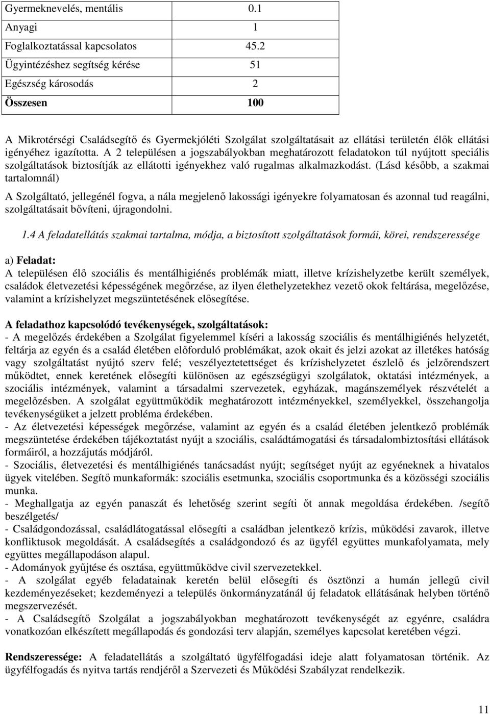 A 2 településen a jogszabályokban meghatározott feladatokon túl nyújtott speciális szolgáltatások biztosítják az ellátotti igényekhez való rugalmas alkalmazkodást.