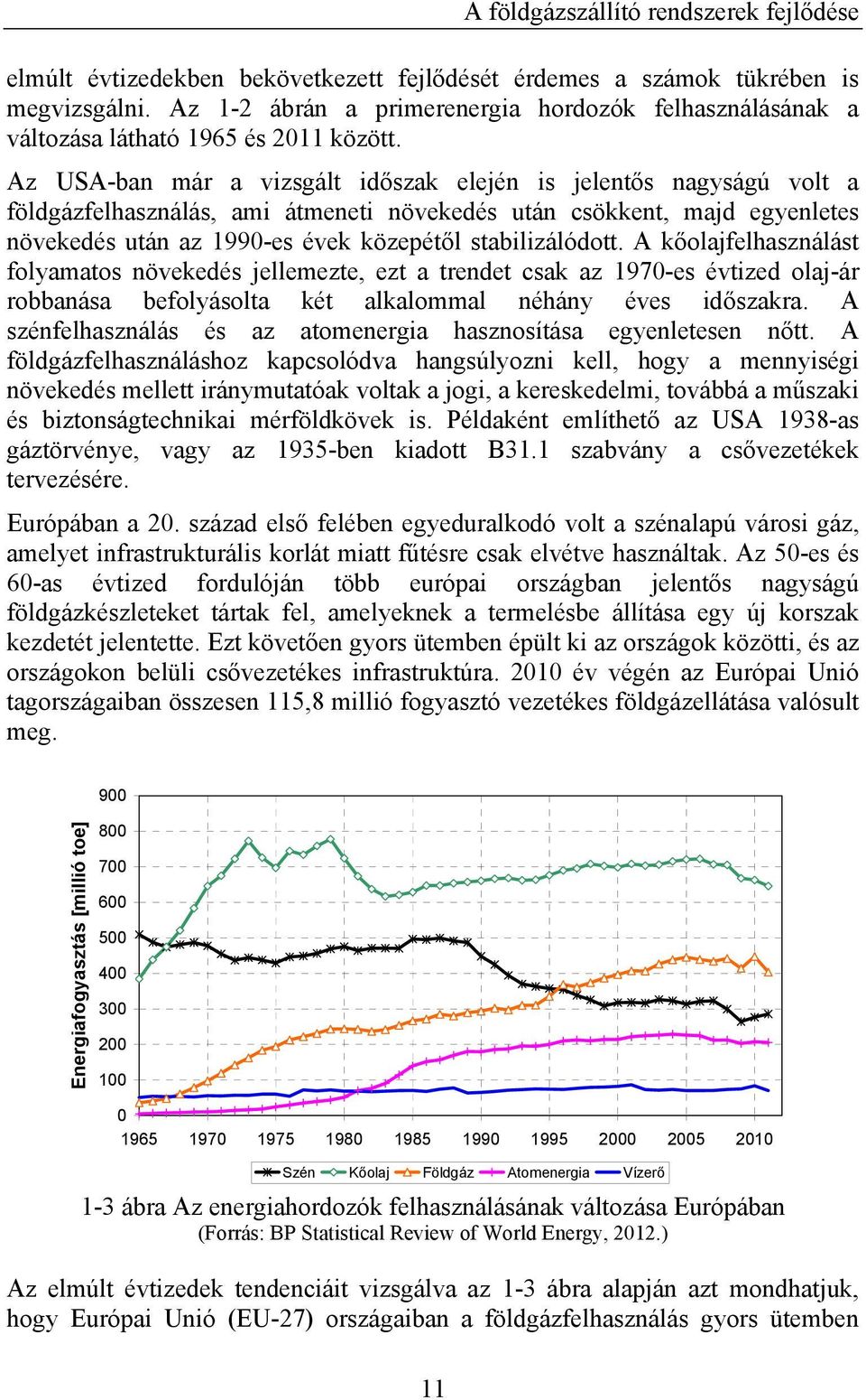 Az USA-ban már a vizsgált időszak elején is jelentős nagyságú volt a földgázfelhasználás, ami átmeneti növekedés után csökkent, majd egyenletes növekedés után az 1990-es évek közepétől