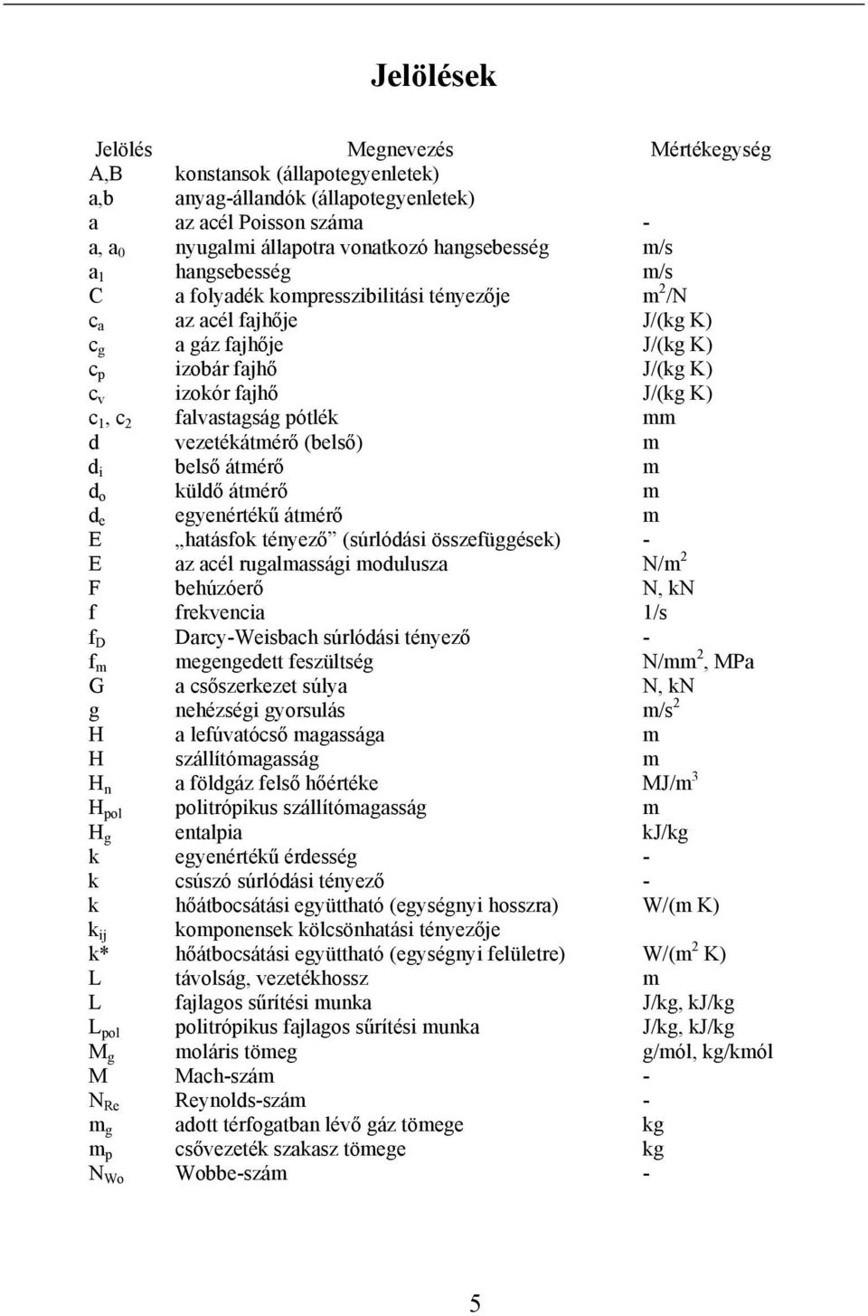 mm d vezetékátmérő (belső) m d i belső átmérő m d o küldő átmérő m d e egyenértékű átmérő m E hatásfok tényező (súrlódási összefüggések) - E az acél rugalmassági modulusza N/m F behúzóerő N, kn f