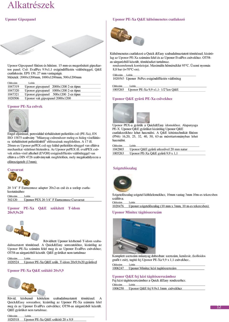 Méretek: 2000x1200mm, 1000x1200mm, 500x1200mm 1047319 Uponor gipszpanel 2000x1200 2-es típus 1047320 Uponor gipszpanel 1000x1200 2-es típus 1047321 Uponor gipszpanel 500x1200 2-es típus 1020506