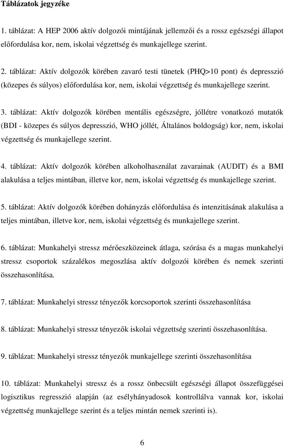 táblázat: Aktív dolgozók körében zavaró testi tünetek (PHQ>10 pont) és depresszió (közepes és súlyos) előfordulása kor, nem, iskolai végzettség és munkajellege szerint. 3.