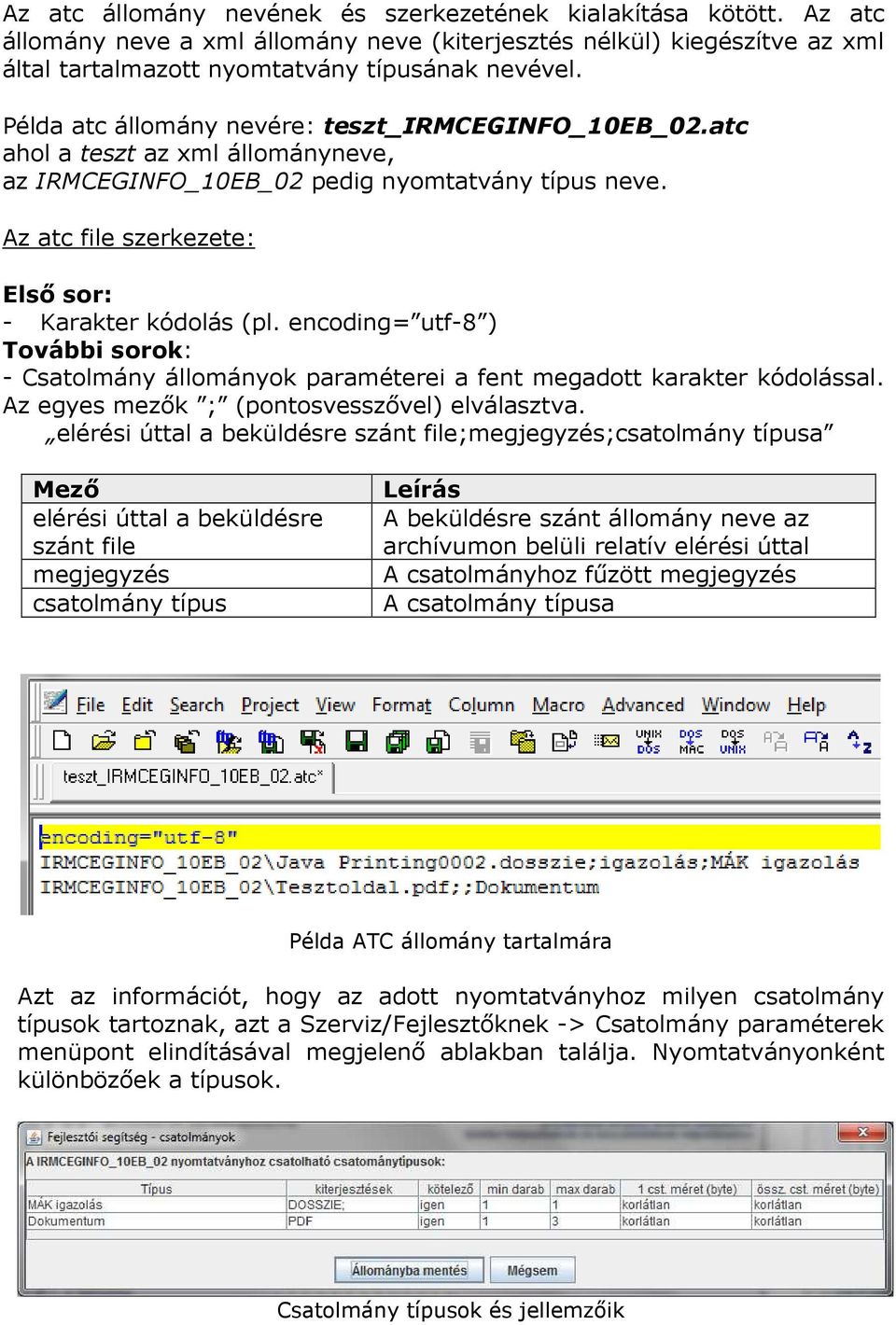 encoding= utf-8 ) További sorok: - Csatolmány állományok paraméterei a fent megadott karakter kódolással. Az egyes mezők ; (pontosvesszővel) elválasztva.