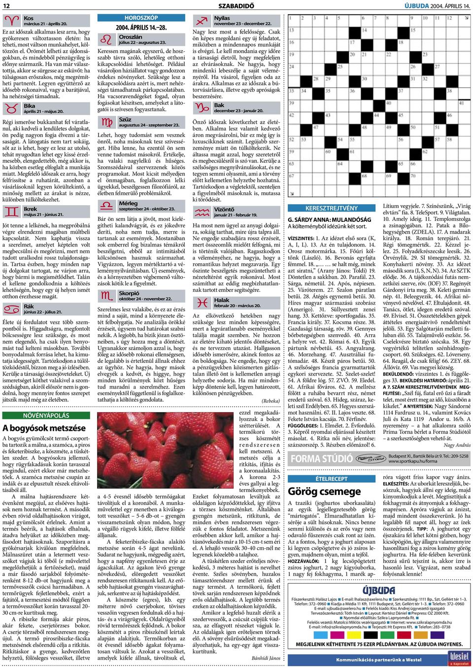 Legyen együttérző az idősebb rokonaival, vagy a barátjával, ha nehézségei támadnak. HOROSZKÓP 2004. ÁPRILIS 14. 28.