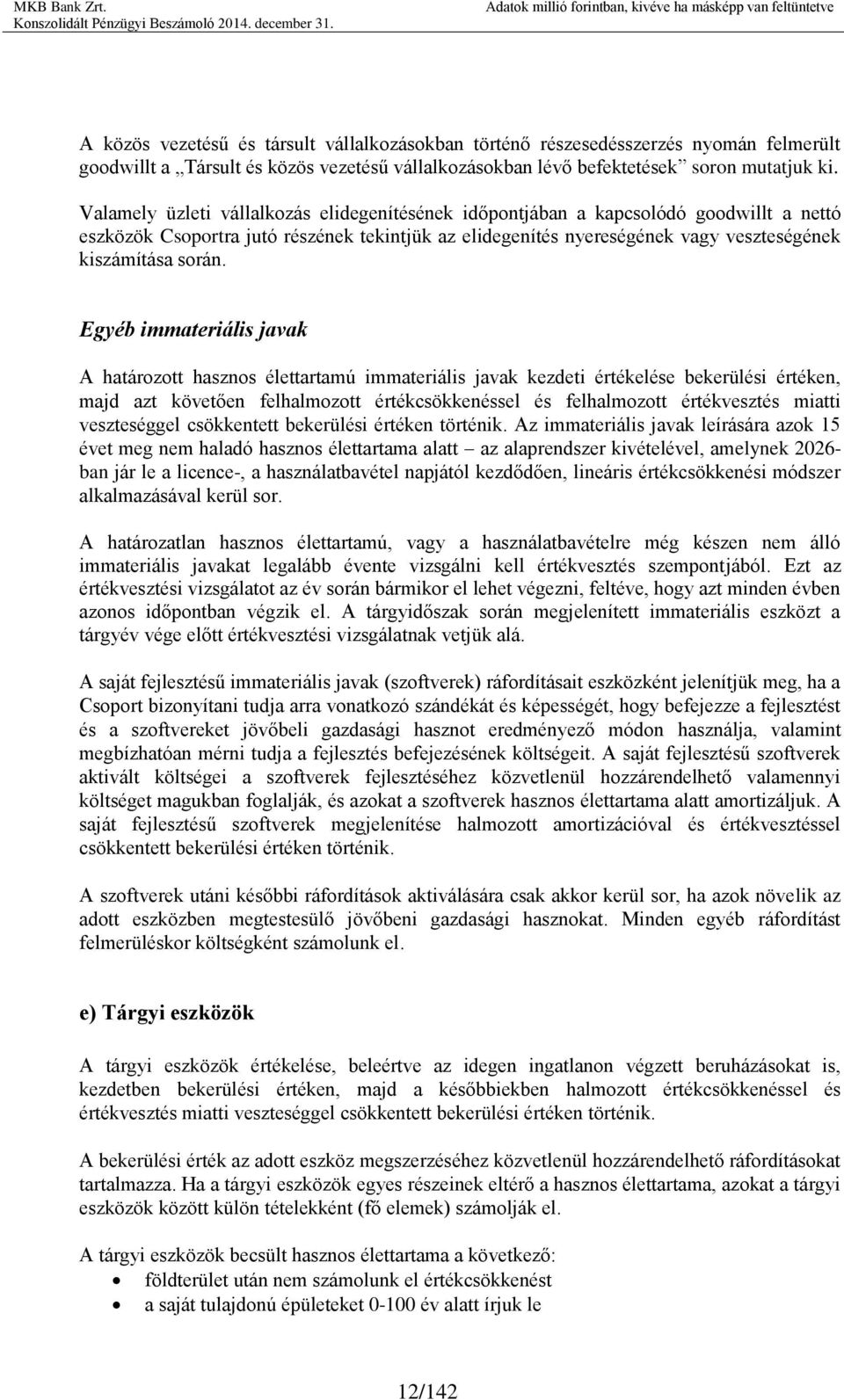 Egyéb immateriális javak A határozott hasznos élettartamú immateriális javak kezdeti értékelése bekerülési értéken, majd azt követően felhalmozott értékcsökkenéssel és felhalmozott értékvesztés