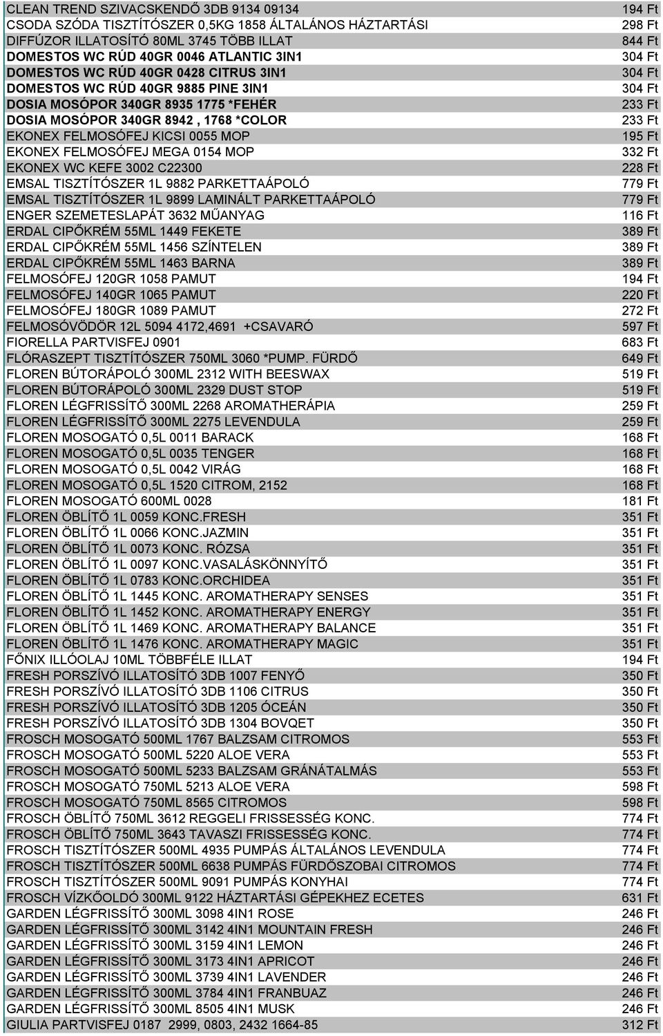 WC KEFE 3002 C22300 EMSAL TISZTÍTÓSZER 1L 9882 PARKETTAÁPOLÓ EMSAL TISZTÍTÓSZER 1L 9899 LAMINÁLT PARKETTAÁPOLÓ ENGER SZEMETESLAPÁT 3632 MŰANYAG ERDAL CIPŐKRÉM 55ML 1449 FEKETE ERDAL CIPŐKRÉM 55ML