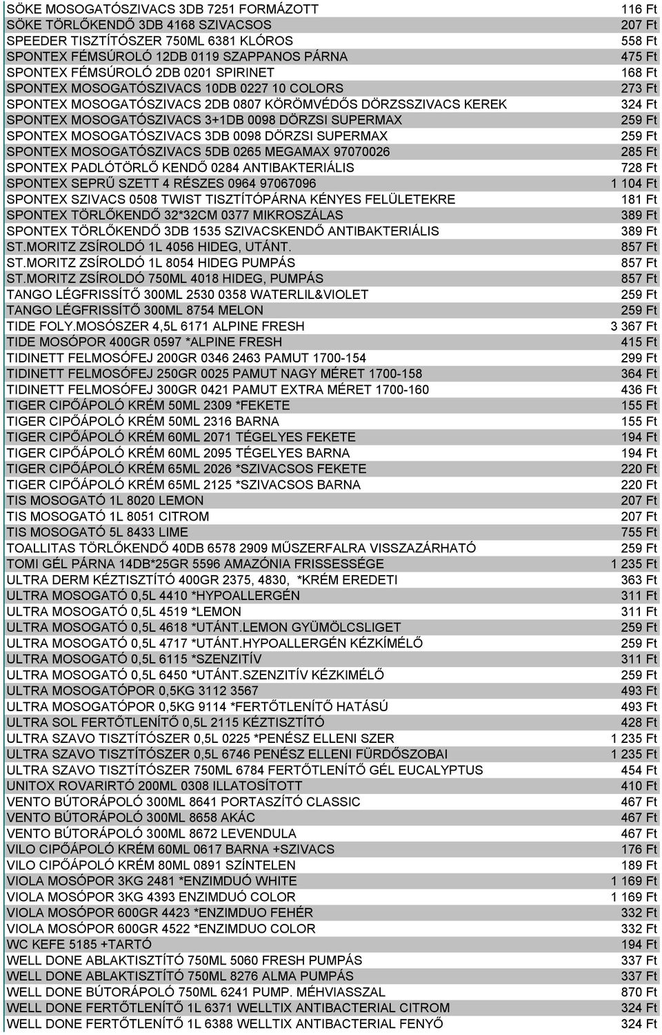 SUPERMAX SPONTEX MOSOGATÓSZIVACS 5DB 0265 MEGAMAX 97070026 SPONTEX PADLÓTÖRLŐ KENDŐ 0284 ANTIBAKTERIÁLIS SPONTEX SEPRŰ SZETT 4 RÉSZES 0964 97067096 SPONTEX SZIVACS 0508 TWIST TISZTÍTÓPÁRNA KÉNYES