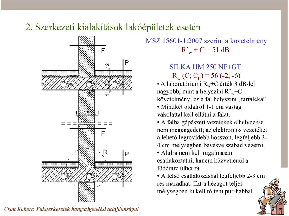 A falba gépészeti vezetékek elhelyezése nem megengedett; az elektromos vezetéket a lehetı legrövidebb hosszon, legfeljebb 3-4 cm mélységben bevésve szabad vezetni.