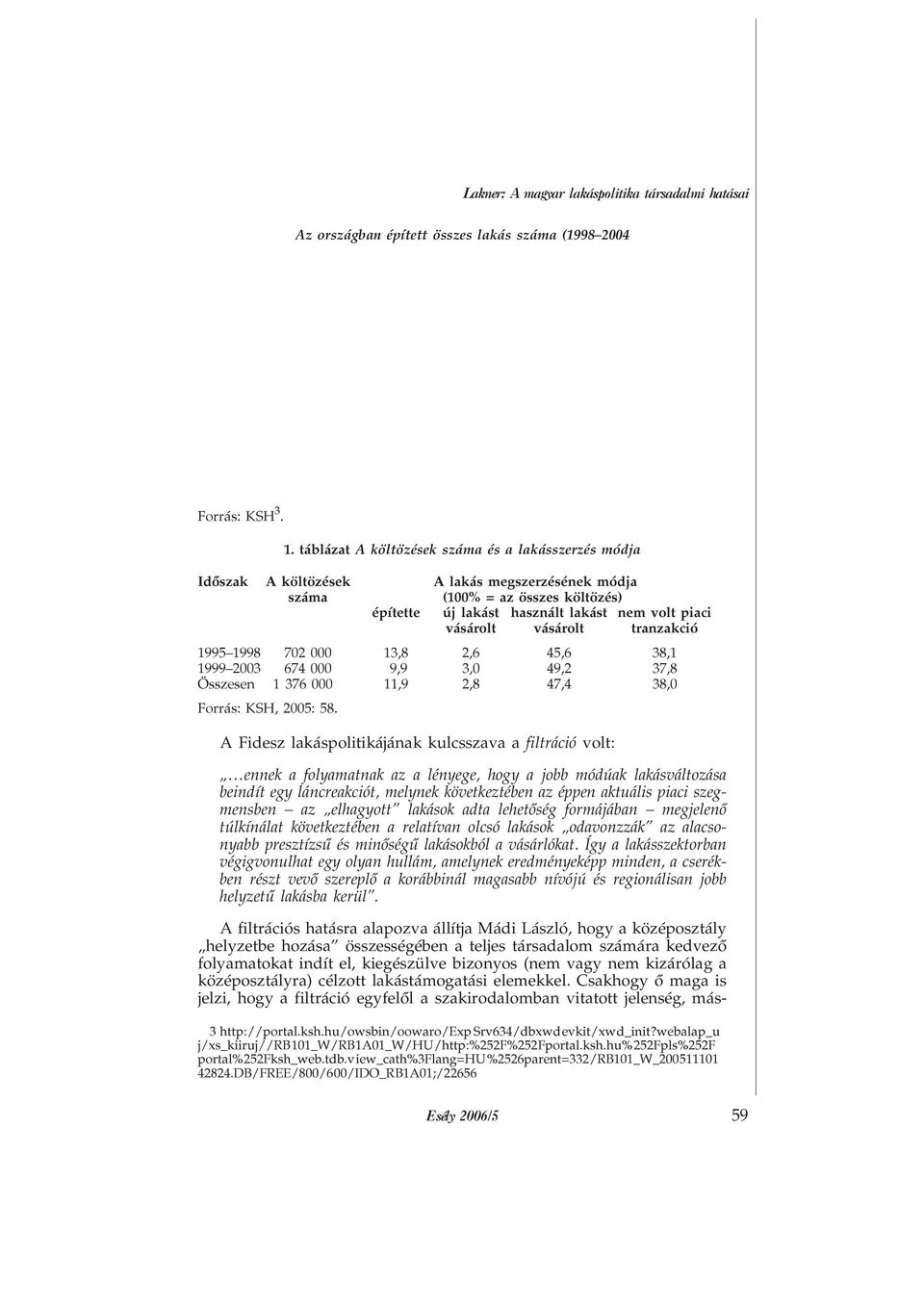 vásárolt tranzakció 1995 1998 702 000 13,8 2,6 45,6 38,1 1999 2003 674 000 9,9 3,0 49,2 37,8 Összesen 1 376 000 11,9 2,8 47,4 38,0 Forrás: KSH, 2005: 58.