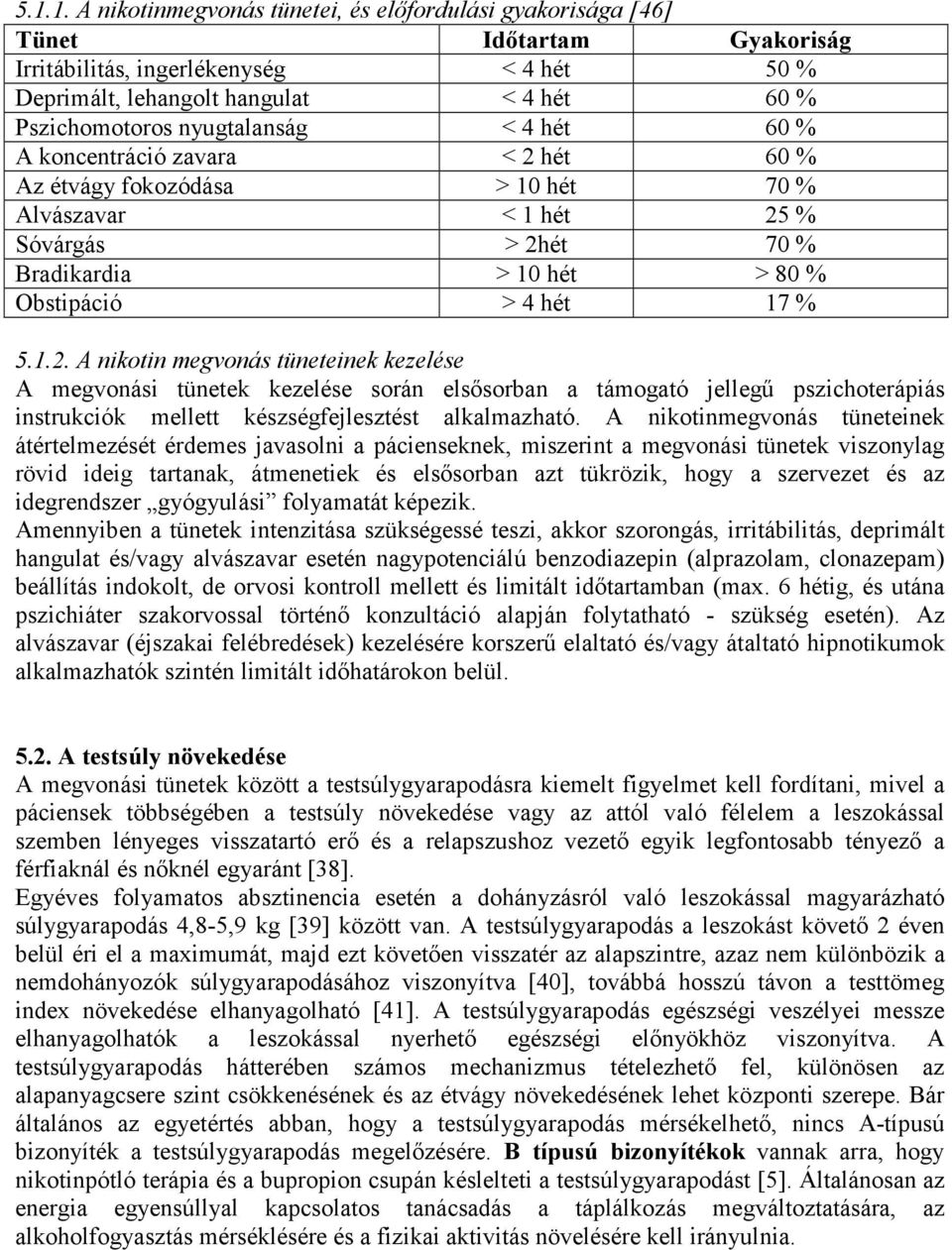 hét 60 % Az étvágy fokozódása > 10 hét 70 % Alvászavar < 1 hét 25