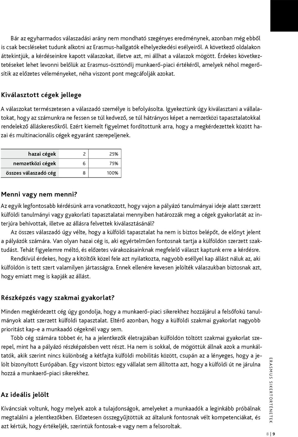 érdekes következtetéseket lehet levonni belőlük az erasmus-ösztöndíj munkaerő-piaci értékéről, amelyek néhol megerősítik az előzetes véleményeket, néha viszont pont megcáfolják azokat.