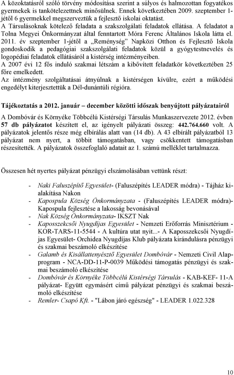 A feladatot a Tolna Megyei Önkormányzat által fenntartott Móra Ferenc Általános Iskola látta el. 2011.