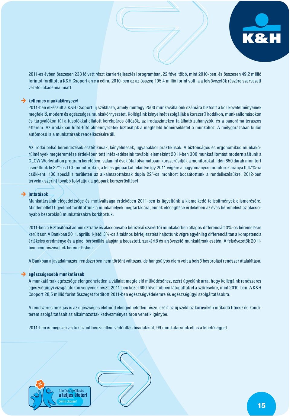 nnkellemes munkakörnyezet 2011-ben elkészült a K&H Csoport új székháza, amely mintegy 2500 munkavállalónk számára biztosít a kor követelményeinek megfelelő, modern és egészséges munkakörnyezetet.