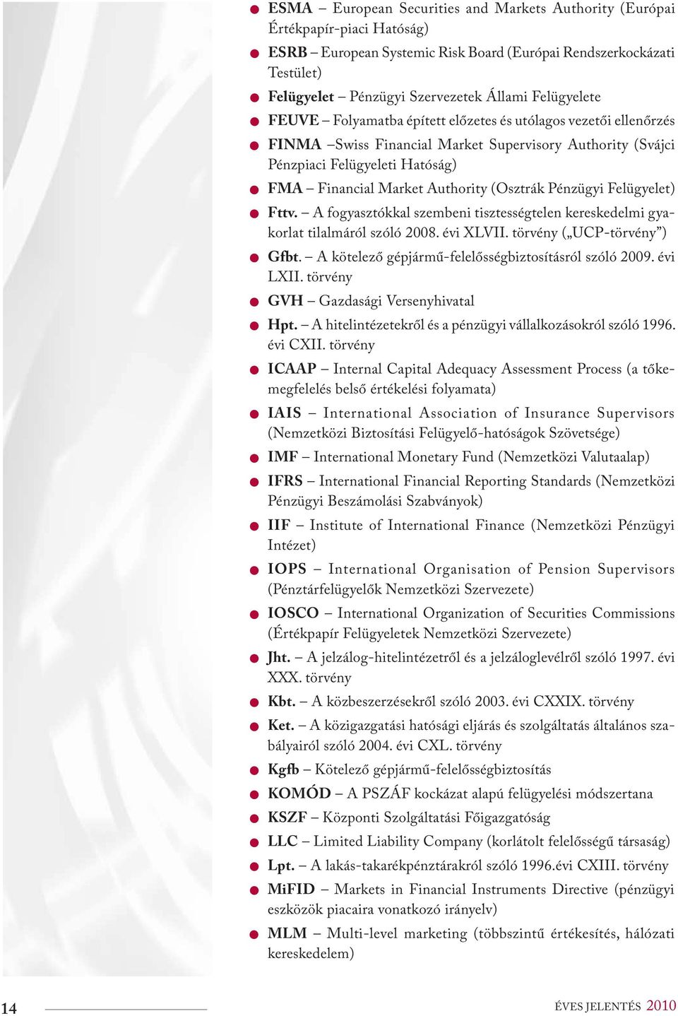 Authority (Osztrák Pénzügyi Felügyelet) zfttv. A fogyasztókkal szembeni tisztességtelen kereskedelmi gyakorlat tilalmáról szóló 2008. évi XLVII. törvény ( UCP-törvény ) zgfbt.