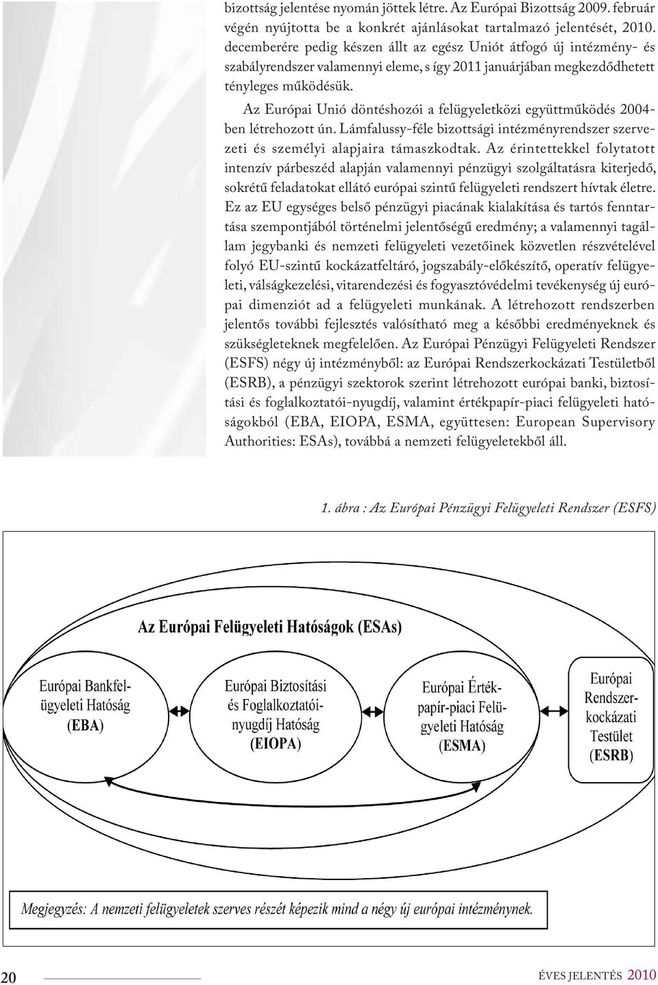 Az Európai Unió döntéshozói a felügyeletközi együttműködés 2004- ben létrehozott ún. Lámfalussy-féle bizottsági intézményrendszer szervezeti és személyi alapjaira támaszkodtak.